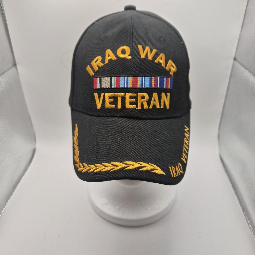 Iraq War Veteran Black Embroidered Adjustable Hat Military Ribbon‎ Cap